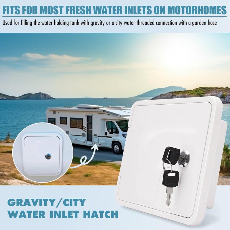 9TH SHOP Gravity/City Water Inlet Hatch, White Gravity City Water Hatch Fill Dish Lock Keys RV Trailer - Image 2